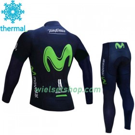 Kind Fietskleding (Wielershirt Lange Mouw + Fietsbroek Lang) 2017 Movistar Team N001 Winter Thermal Fleece
